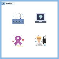 4 iconos planos universales establecidos para aplicaciones web y móviles adjuntan herramientas de oncología desarrollo avatar elementos de diseño vectorial editables vector