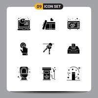 paquete de iconos de vector de stock de 9 signos y símbolos de línea para teclas clave microondas interfaz de hotel elementos de diseño de vector editables