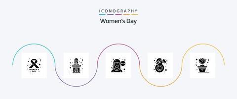 Womens Day Glyph 5 Icon Pack Including home. woman. chat. fashion. butterfly