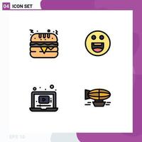 4 Filledline Flat Color concept for Websites Mobile and Apps fast food music emojis laptop ballon Editable Vector Design Elements