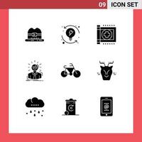 Pack of 9 Modern Solid Glyphs Signs and Symbols for Web Print Media such as bicycle person clinic doctor manager Editable Vector Design Elements