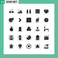 Set of 25 Commercial Solid Glyphs pack for love daw nature computer application Editable Vector Design Elements