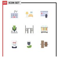 Group of 9 Flat Colors Signs and Symbols for chair professional gallery microphone security Editable Vector Design Elements