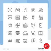 Group of 25 Lines Signs and Symbols for electricity wood tag sauna fire work Editable Vector Design Elements