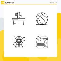 Modern Set of 4 Filledline Flat Colors and symbols such as cactus briefcase in map pin football usa burger Editable Vector Design Elements