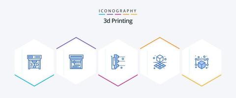 Paquete de 25 íconos azules de impresión 3d que incluye el modelo. 3d. impresión. forma. cubo vector