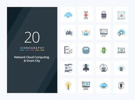 20 Network Cloud Computing And Smart City Flat Color icon for presentation vector