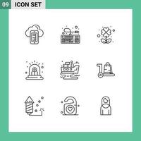 Group of 9 Outlines Signs and Symbols for pollution leaked clover siren alert Editable Vector Design Elements