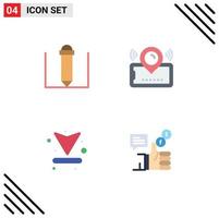 Group of 4 Flat Icons Signs and Symbols for pencil up pin cinema campaign Editable Vector Design Elements