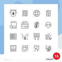 User Interface Pack of 16 Basic Outlines of card service toddler sign technology Editable Vector Design Elements