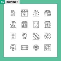 Pack of 16 creative Outlines of analysis material electronics construction bag Editable Vector Design Elements