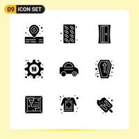 9 Universal Solid Glyphs Set for Web and Mobile Applications van car sharpener product options Editable Vector Design Elements