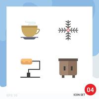 Set of 4 Modern UI Icons Symbols Signs for tea decor cleaning snowflake furniture Editable Vector Design Elements