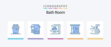 Paquete de 5 íconos azules de la sala de baño que incluye. pestaña. baño. mano. baño. diseño de iconos creativos vector