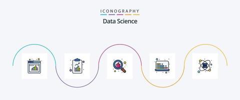 La línea de ciencia de datos llenó el paquete de iconos planos 5 que incluye el estante. grafico. análisis. gráfico. computadora vector