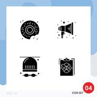 Pictogram Set of 4 Simple Solid Glyphs of donut glasses announce activities clipboard Editable Vector Design Elements