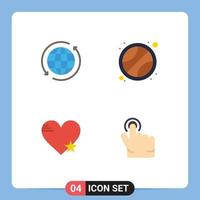 4 Thematic Vector Flat Icons and Editable Symbols of global heart travel sport like Editable Vector Design Elements