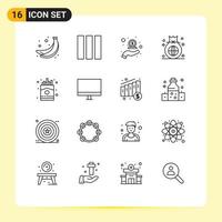 Set of 16 Modern UI Icons Symbols Signs for fast investment hand global business Editable Vector Design Elements