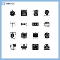 Editable Vector Line Pack of 16 Simple Solid Glyphs of thinking head file creativity chart Editable Vector Design Elements