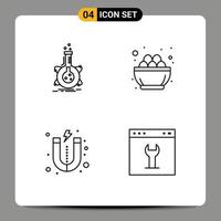 Mobile Interface Line Set of 4 Pictograms of research nest tube celebration magnet Editable Vector Design Elements
