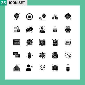 Pictogram Set of 25 Simple Solid Glyphs of setting science eco lab chemical Editable Vector Design Elements
