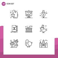 Outline Pack of 9 Universal Symbols of instrument create education mail letter Editable Vector Design Elements