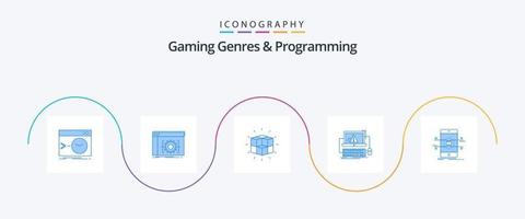 géneros de juegos y programación blue 5 icon pack incluyendo error. computadora. desarrollador. cubo. rompecabezas vector