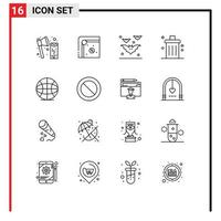 grupo de símbolos de iconos universales de 16 contornos modernos de elementos de diseño de vectores editables de eliminar eliminar reproducir cancelar noche