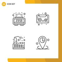 4 Thematic Vector Filledline Flat Colors and Editable Symbols of clock industrial time cassette tape data Editable Vector Design Elements