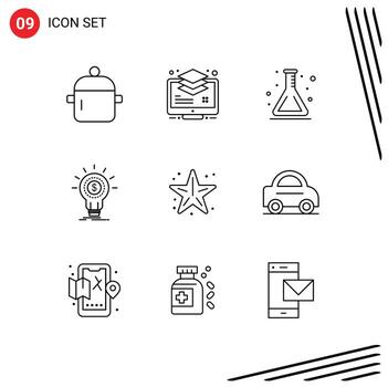 Set of 9 Modern UI Icons Symbols Signs for money financial buffer finance flask Editable Vector Design Elements