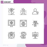 Universal Icon Symbols Group of 9 Modern Outlines of website link follow globe news Editable Vector Design Elements