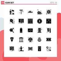 Mobile Interface Solid Glyph Set of 25 Pictograms of process budget hill house building Editable Vector Design Elements