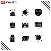 9 Universal Solid Glyph Signs Symbols of money appointment heat calendar tramway Editable Vector Design Elements