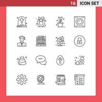 Pack of 16 creative Outlines of education technology flower hard disk devices Editable Vector Design Elements