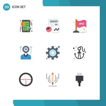 Mobile Interface Flat Color Set of 9 Pictograms of up management business time bar Editable Vector Design Elements