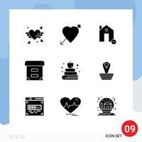 Set of 9 Vector Solid Glyphs on Grid for book documents buildings box minus Editable Vector Design Elements