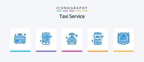 servicio de taxi azul 5 paquete de iconos que incluye pantalla. de viaje. transporte. taxi. taxi. diseño de iconos creativos vector