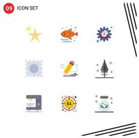 User Interface Pack of 9 Basic Flat Colors of feather tablet seo painting pencil Editable Vector Design Elements