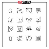 Group of 16 Modern Outlines Set for puzzle website message image computer Editable Vector Design Elements