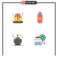 4 Flat Icon concept for Websites Mobile and Apps dessert employee usb candle time Editable Vector Design Elements