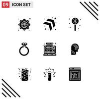 Group of 9 Solid Glyphs Signs and Symbols for access statistic holiday hosting analysis Editable Vector Design Elements