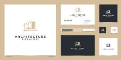diseño de logotipo arquitectónico y plantillas de tarjetas de visita. estructura abstracta de bienes raíces, edificio, construcción, apartamento. vector