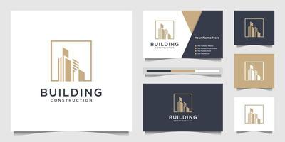 diseño de logotipo de construcción con concepto moderno. resumen de construcción de edificios de la ciudad para la inspiración del diseño del logotipo. diseño de logotipo y vector premium de tarjeta de visita