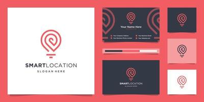 Smart tech location logo with line art style. creative technology, electronics, digital, pin, logo design and business card vector