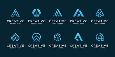 Set creative collection letter A logo design template. icon for technology, internet, digital. vector