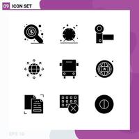 9 Thematic Vector Solid Glyphs and Editable Symbols of car world devices network connection Editable Vector Design Elements