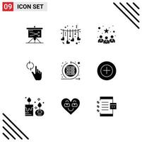 Group of 9 Solid Glyphs Signs and Symbols for agile refresh valentine hand best team Editable Vector Design Elements