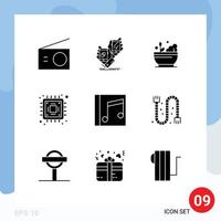 Set of 9 Modern UI Icons Symbols Signs for media microchip product hardware soup Editable Vector Design Elements