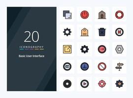 20 Basic line Filled icon for presentation vector