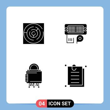 conjunto moderno de 4 glifos y símbolos sólidos, como elementos de diseño vectorial editables de bloqueo de conexión de objetivo de seguridad de rompecabezas vector